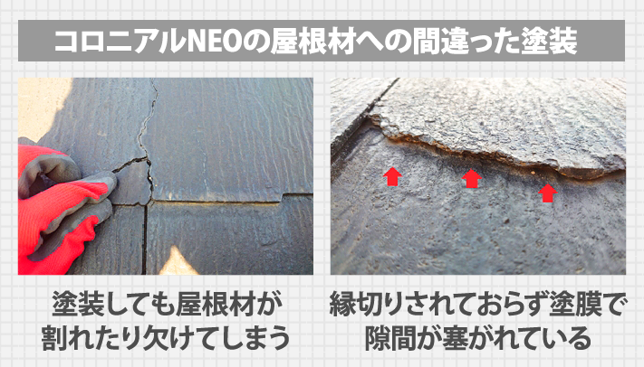 コロニアルNEOの屋根材への間違った塗装
