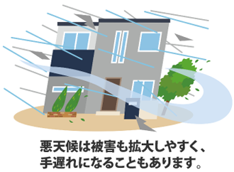 悪天候は被害も拡大しやすく、手遅れになることもあります。